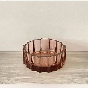 Vintage Scalloped Edge Crystal Candy Dish Rose Color Heavy.